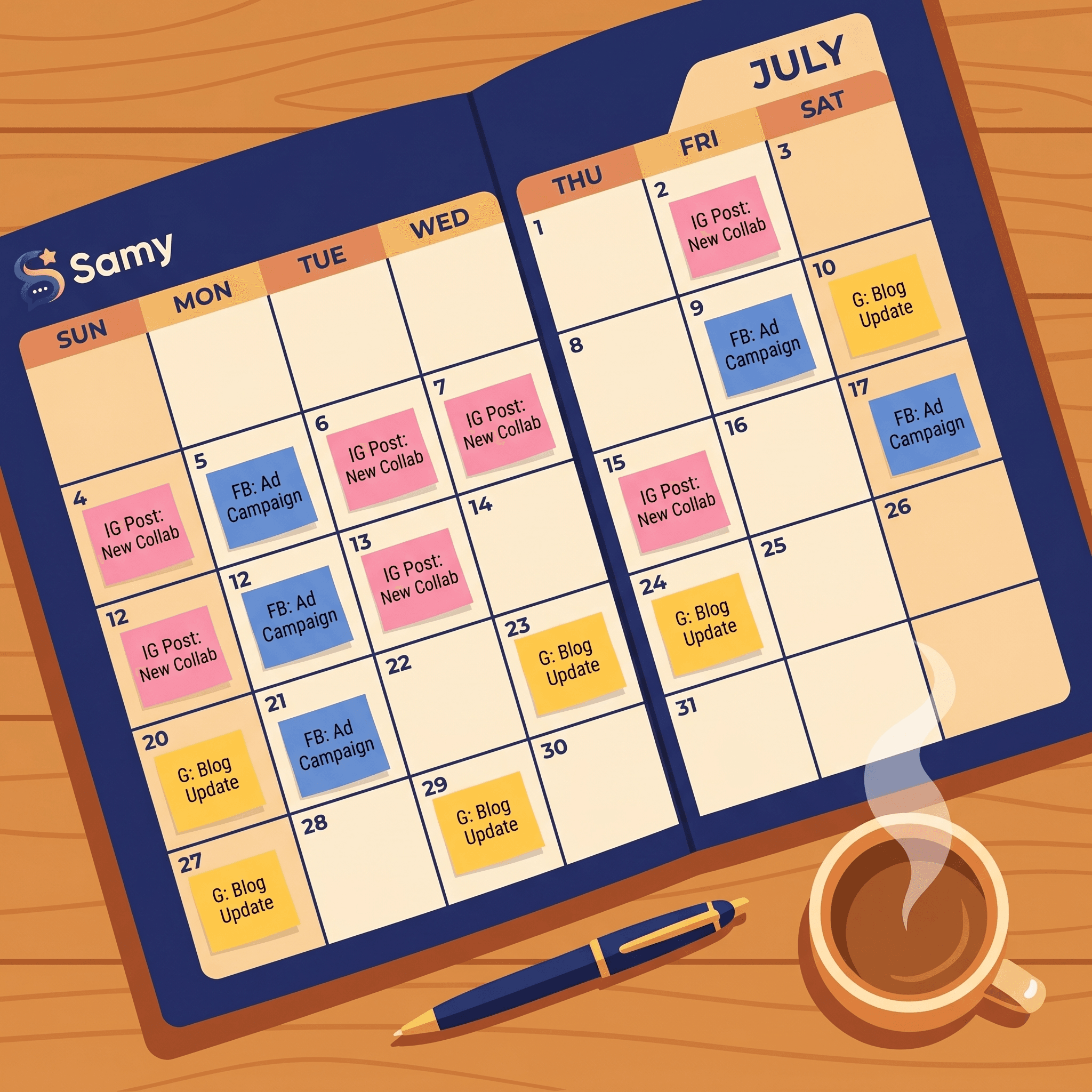 Calendrier éditorial pour restaurant et hôtel